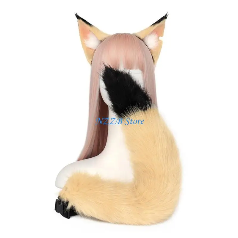 

T21F Cartoon Foxes Ear Hair Hoop&Tail Set Halloween Party Cosplay Supplies