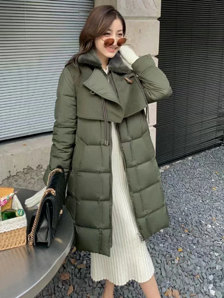 2023 90 White Duck Down Real Natural Mink Fur Wool Blends Coat Jacket Female Winter Jacket Women Long Coat Warm New Fashion