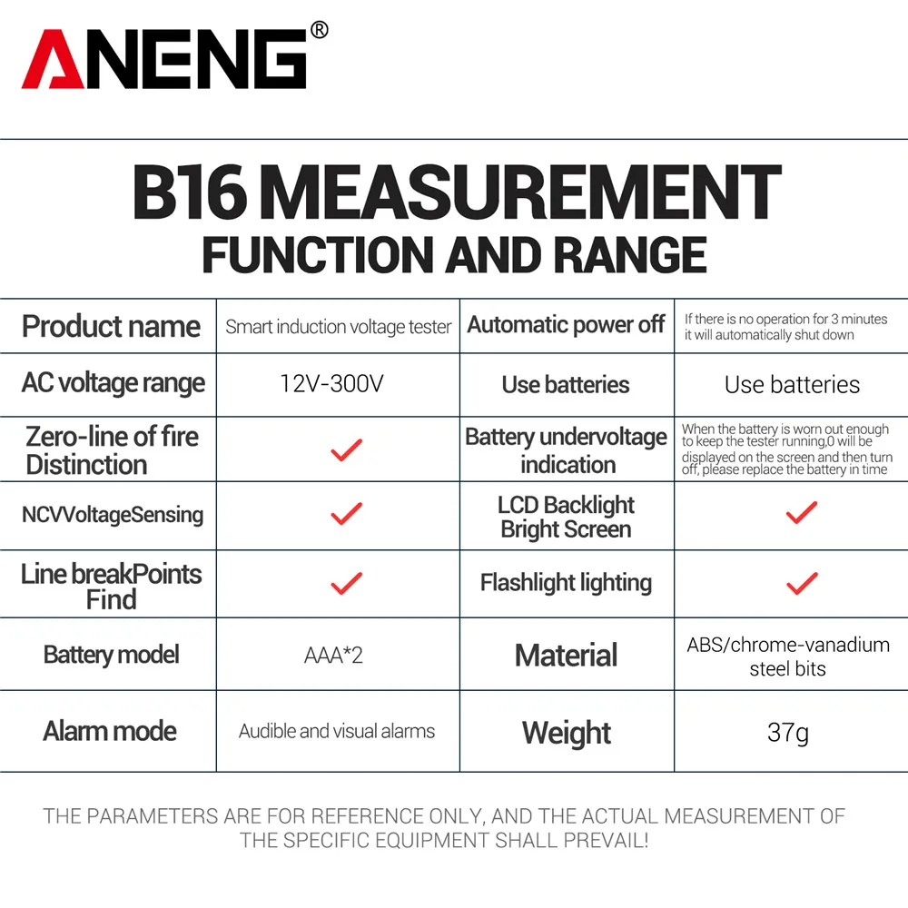 ANENG B16 Digital Tester Pen Screwdriver Flat-head Sensing 12V-300V Voltage Detector Non-Contact Probing Electrician Repair Tool image 6