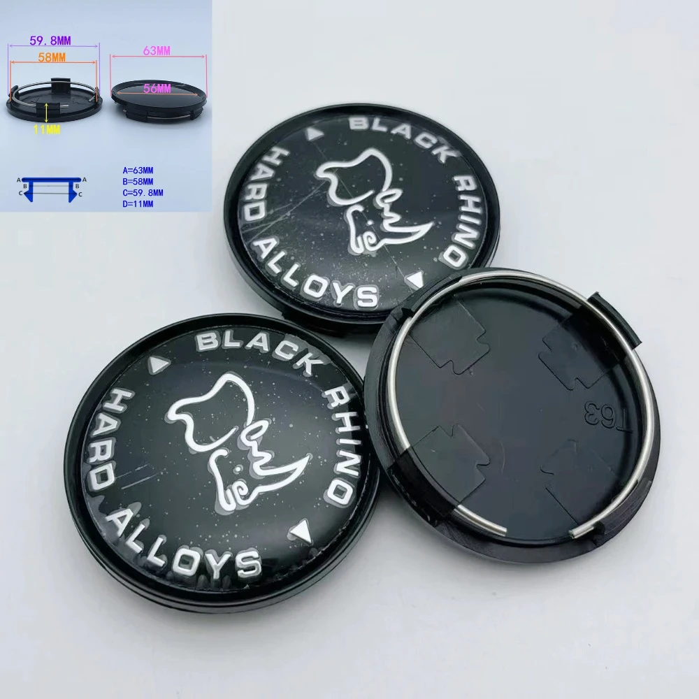 

4pcs 63mm 58mm Car Wheel Center Cap With Black Rhino Logo Emblem Wheel Hub Centre Dust Cover Rim Hubcaps M592 Car Accessories