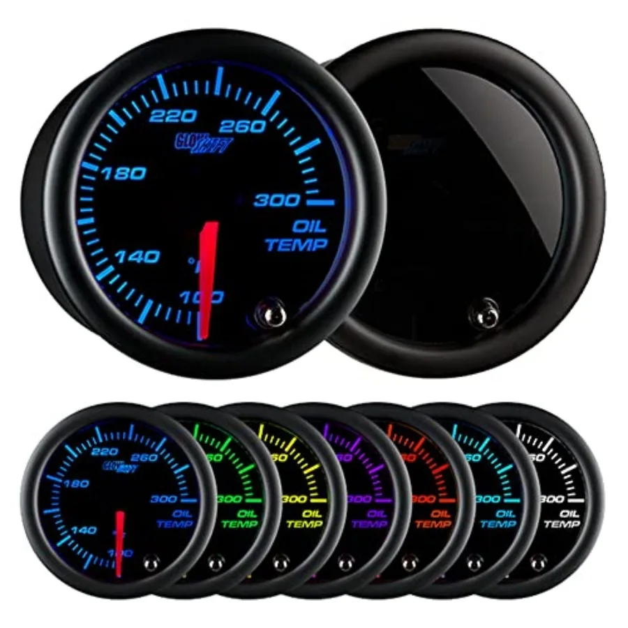 

Tinted 7 Color 300F Oil Temperature Gauge Kit - Includes 1/8-27 NPT Electronic Sensor and Wiring - Multi-Color Display - Black