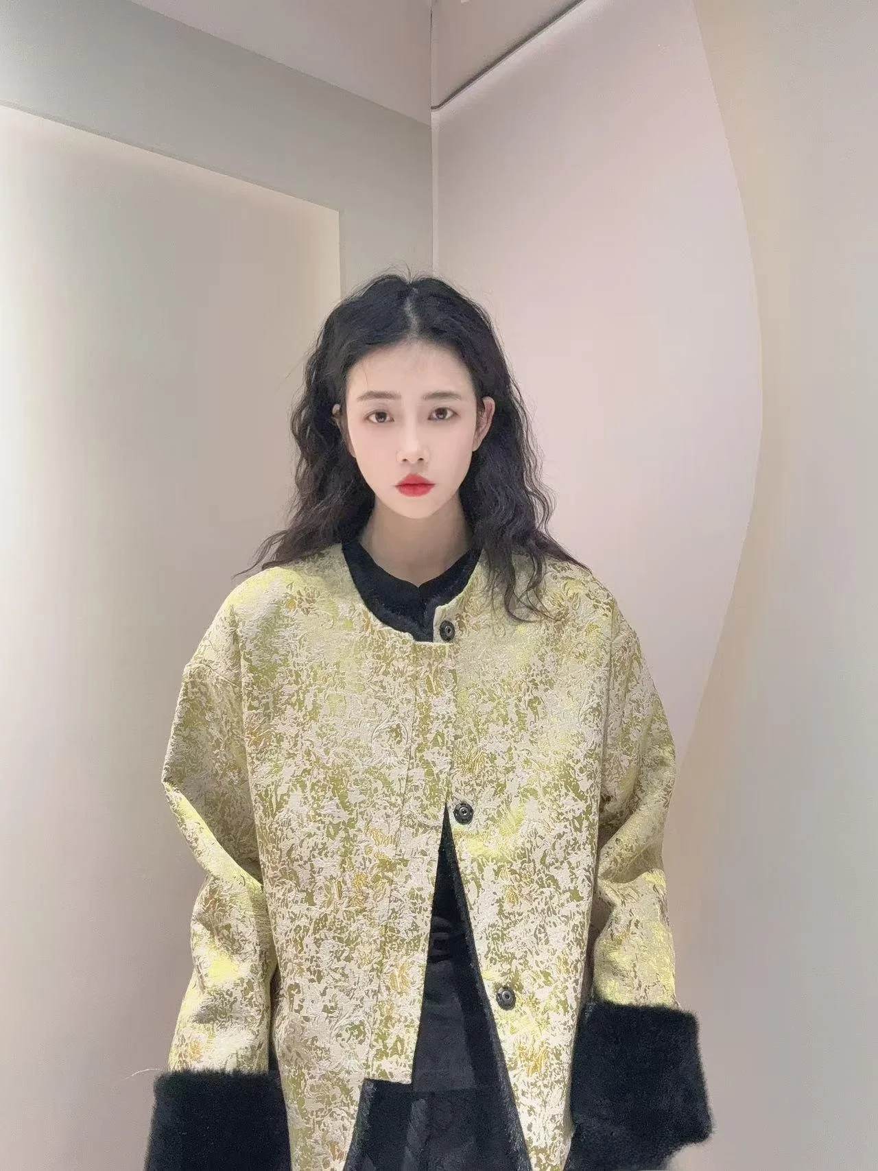 

September Golden Thiened New Chinese Sle Outerwear Slimming Faux Fur Coat Loose Fit Hanfu Top for Women