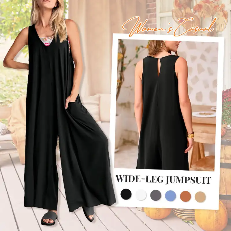 

Loose Fit Jumpsuits for Women Casual Jumpsuit Jumpers Rompers Sleeveless Wide Leg Long Pant Baggy with Pocket