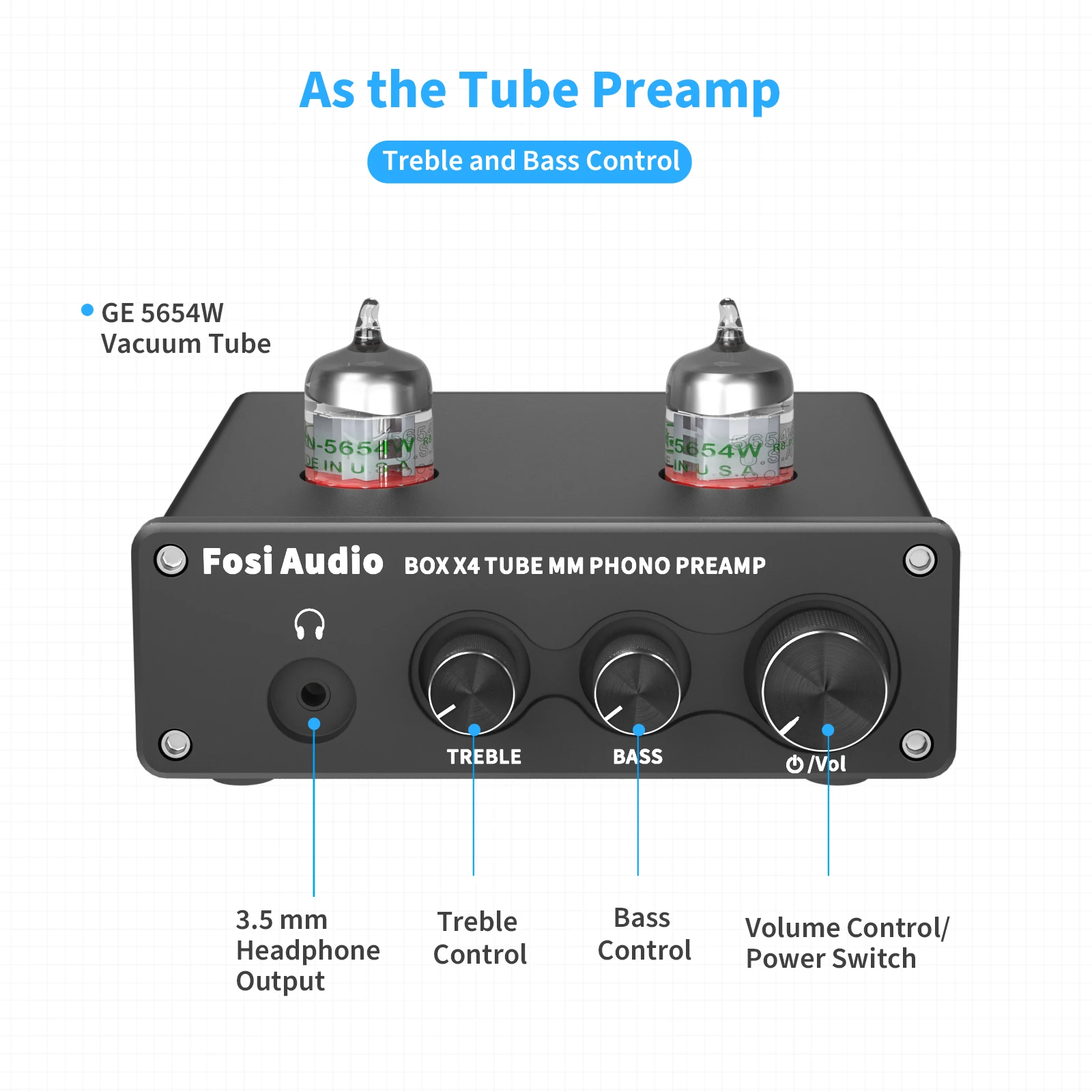 Fosi Audio Phono Preamp for Turntable Phonograph Preamplifier With 5654W Vacuum Tube Amplifier HiFi BOX X4