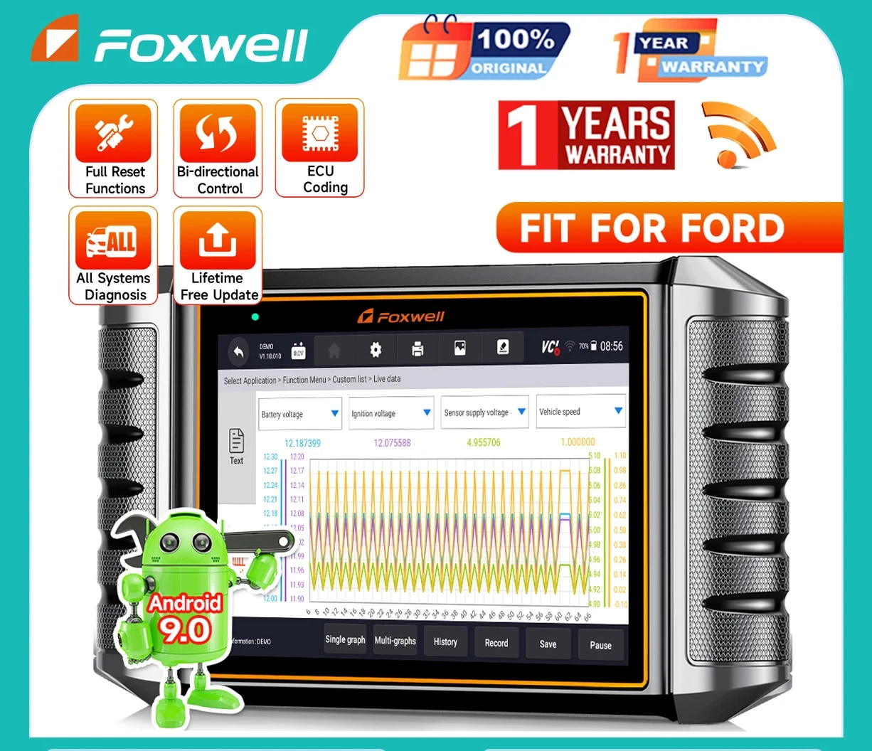 FOXWELL NT710 OBD2-Autoscan-Diagnosetool, bidirektionaler Test, A/F, 30°-Reset-Codeleser, OBDII-Analysator für alle Systeme