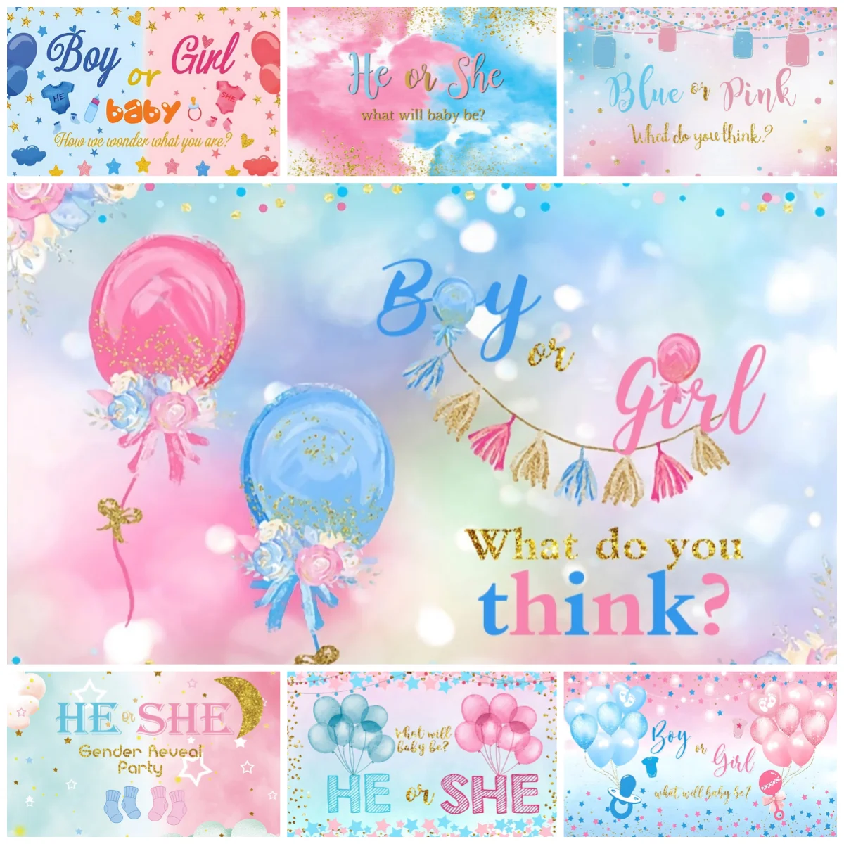Yeele Gender Reveal Photography Backdrop Boy or Girl Banner Pink Blue Balloons Decor Baby Shower Photo Studio Background props