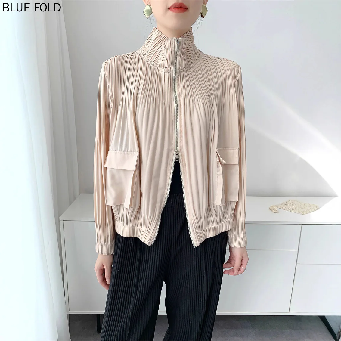 

Miyake весенне-осенняя куртка женская модная плиссированная куртка на молнии элегантный и универсальный топ элитная верхняя одежда