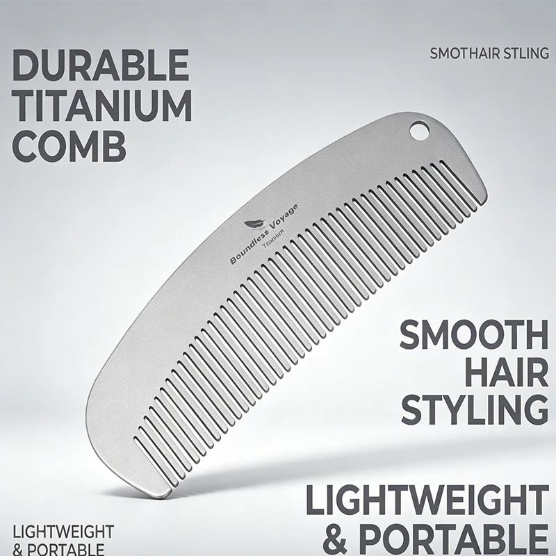 Boundless Voyage Titanium Comb for Hair & Beard 2mm Thick Anti-Static Pocket Comb for Unisex for Home Travel Backpacking