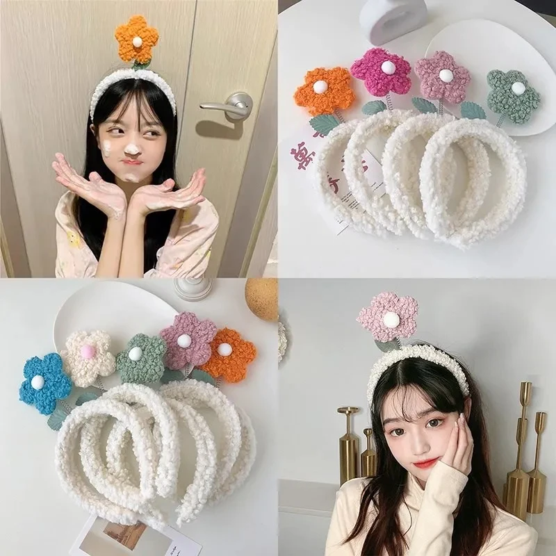 New Korean Spring Flower Headband for Women Small Fleece Cute Hair Bands Face Wash Hairband Hair Accessories Headwear