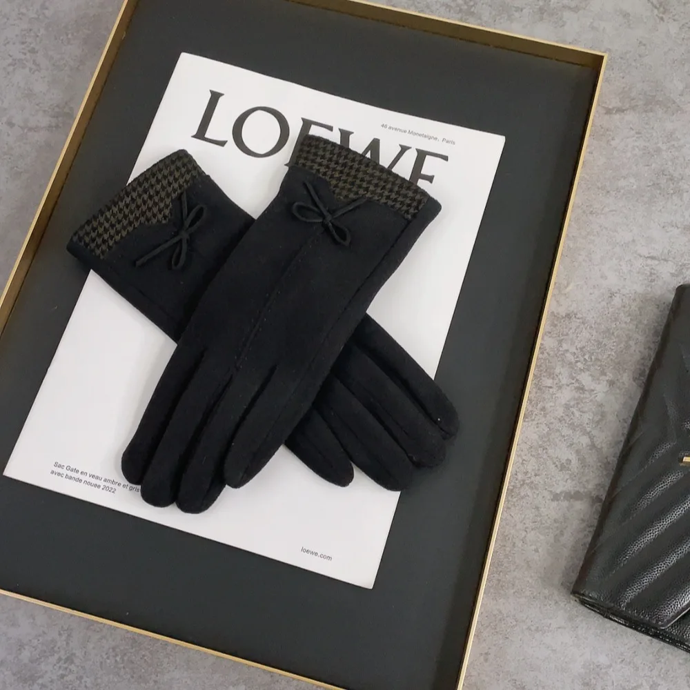 Winter houndstooth Gloves Warm Touch Screen Gloves Women Cold Protection Full Finger Mittens Outdoor Cycling Thick Woolen Glove