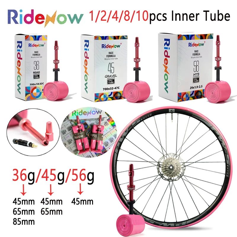 

1/2/4/6/8/10 шт., внутренняя трубка с металлическим соплом, 36 г/45 г/56 г, внутренняя трубка Ridenow, трубка с внешней резьбой 700x32-47C, клапан Presta из ТПУ, 45/65 мм