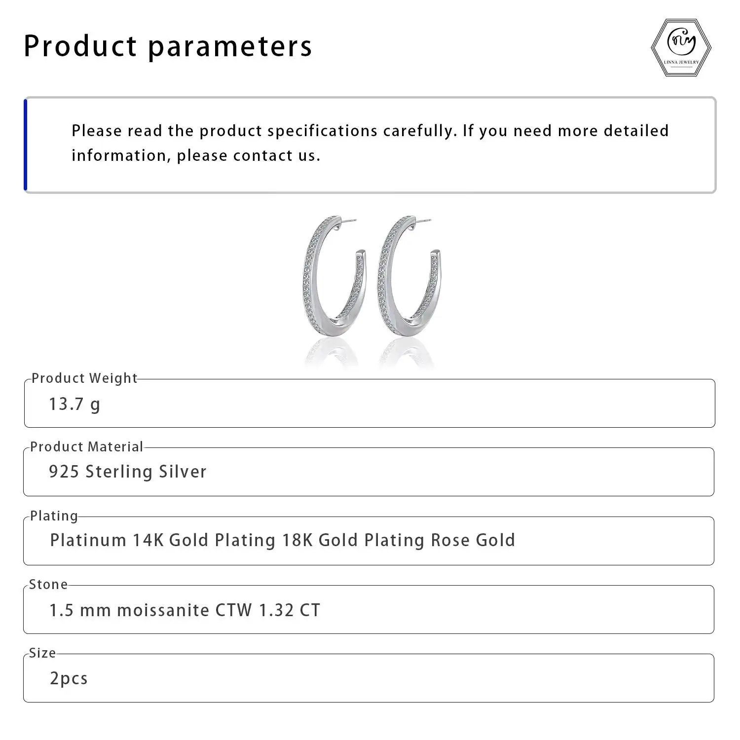 1.32 CTW S925 Silver Heavy Weight Thick Curved Hoop Earrings Claw Setting Brilliant Cut Moissanite Tubular Dangle Fine Jewelry