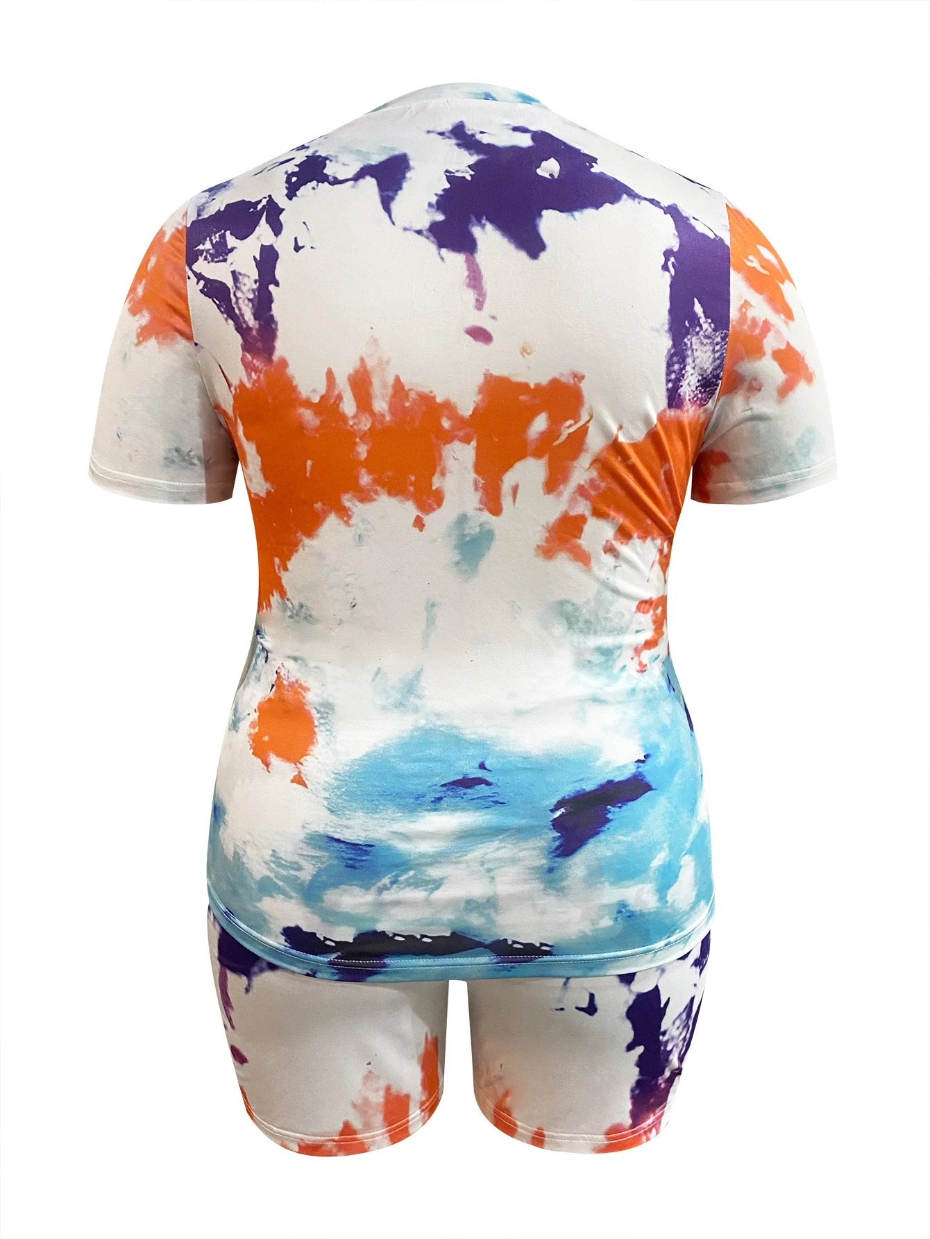 LW BASICS Plus Size shorts sets Print Tie Dye Shorts Set short sleeve Round neck slim T-shirt + short suit women\'s matching sets