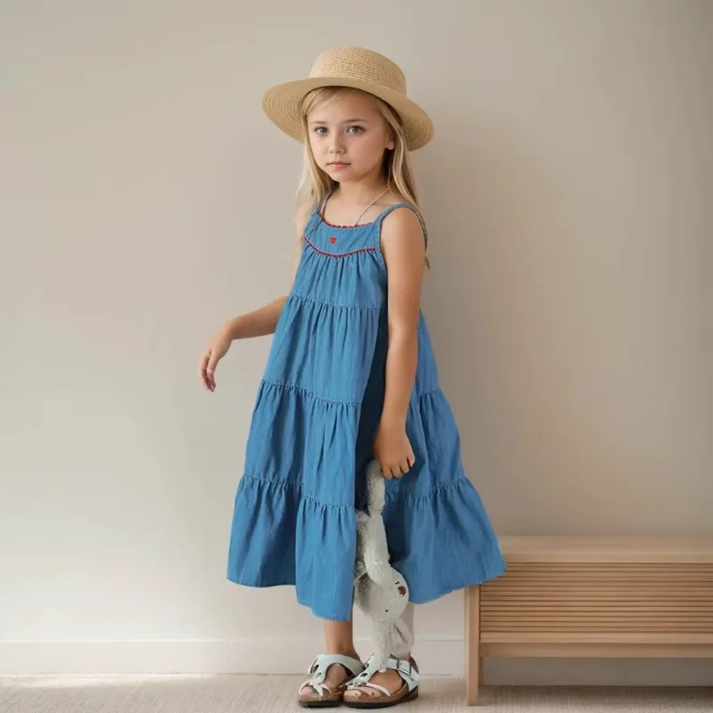 Mode Kinder Mädchen Kleid Sommer Blau Ärmelloses Casual Kleid Strand Party Kleid für Kinder
