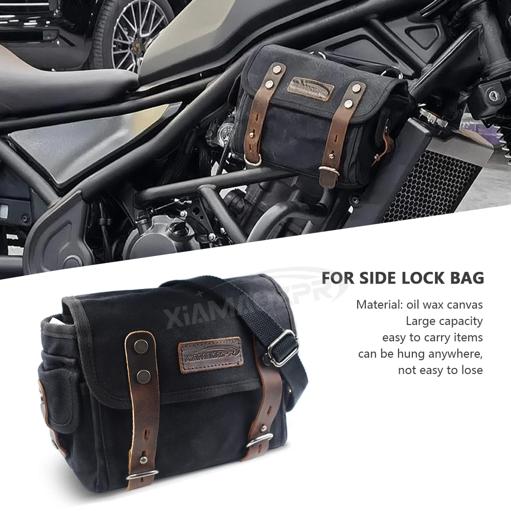 Detachable Motorcycle Side Bag Waterproof Commuting Universal Canvas Haversack Knight Riding Car Lock Tool Bicycle Tail Bags