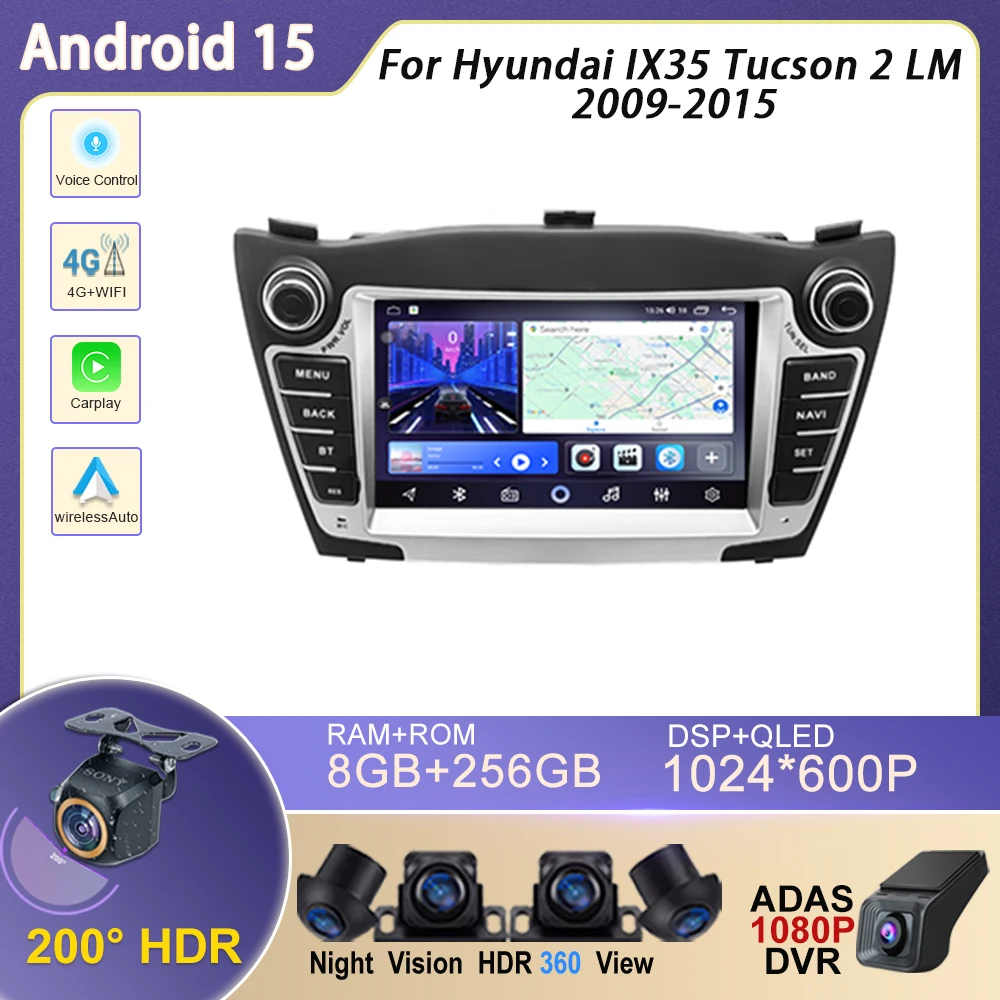 شاشة داش كام لشركة هيونداي IX35 توكسون 2 LM 2009-2015 أندرويد سيارة السيارات راديو رئيس وحدة مشغل وسائط متعددة عالية الأداء QLED
