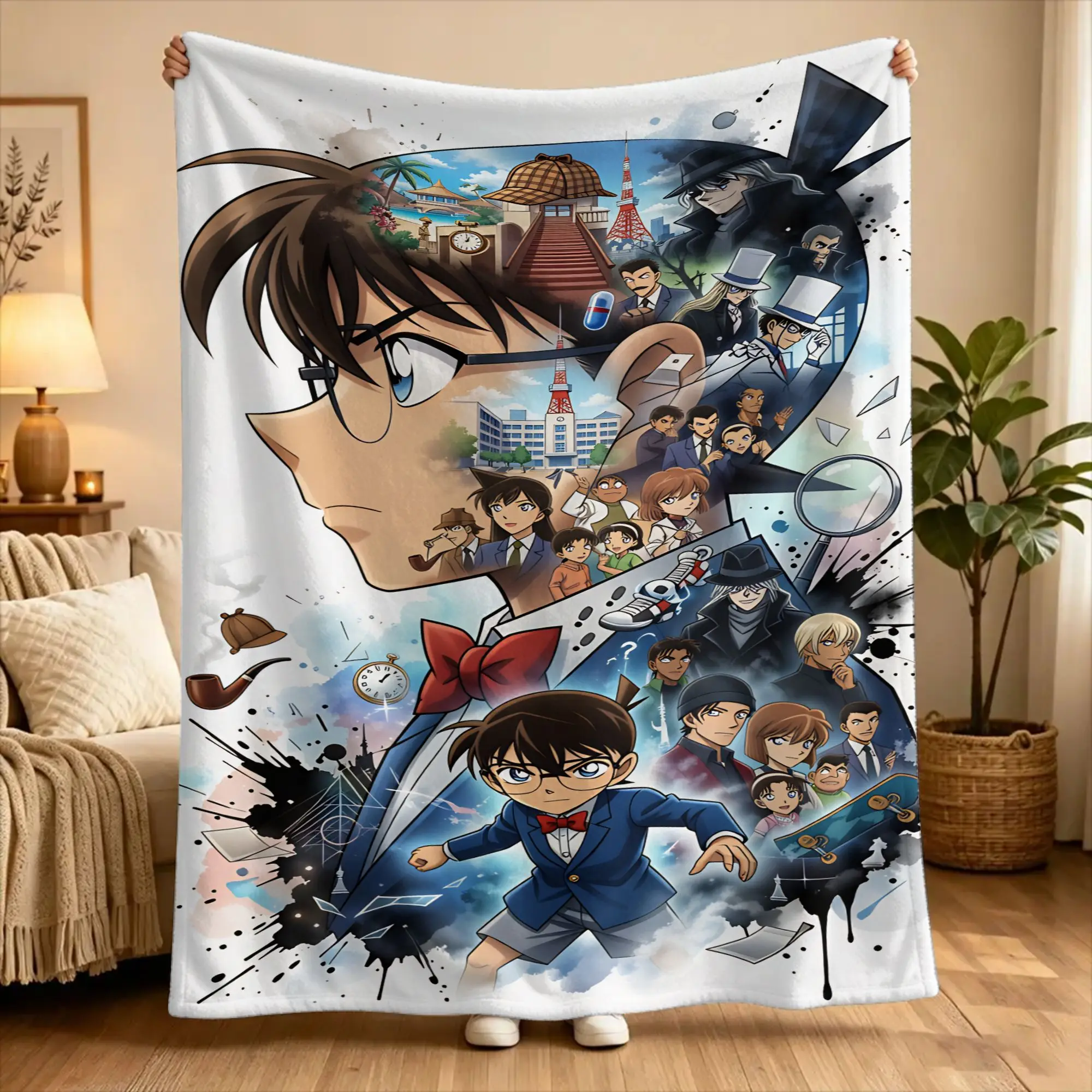 D-Detective C-Conan Flannel Blanket  Warm Soft Throw Blanket for Couch Chair Picnic Funny Bedspread Sofa Bed Cover