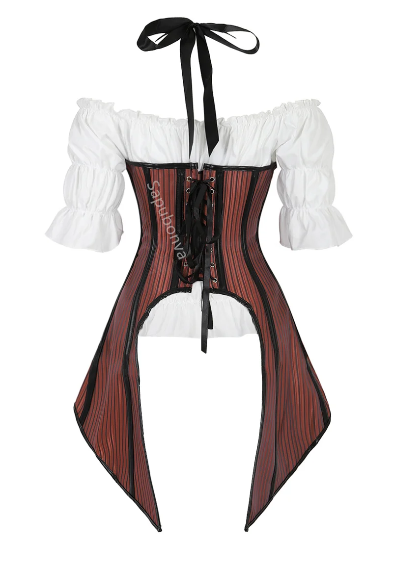 Korsett Bustier 2 Stück Lange Straps Bluse Top Weste Korsetts Pirate Dessous Unregelmäßigen Plus Größe Schwarz Burlesque korsett Sexy