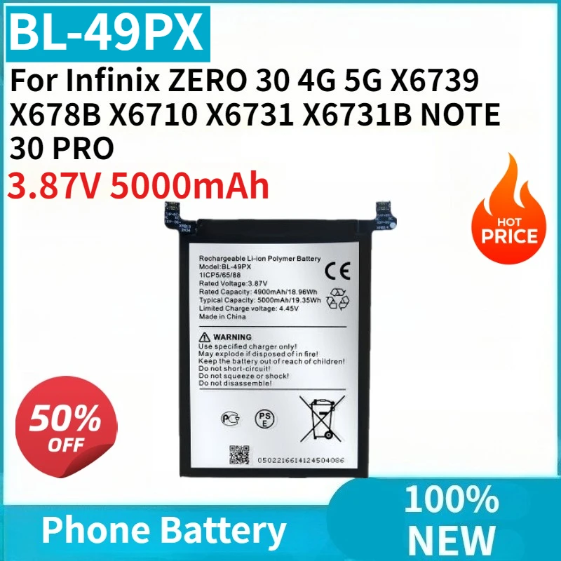 

High Quality Battery BL-49PX 3.87V 5000mAh Phone Battery for Infinix ZERO 30 4G 5G X6739 X678B X6710 X6731 X6731B NOTE 30 PRO