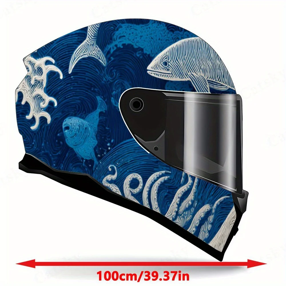 Fantasy ocean world and magical dolphins motorcycle vinyl wraps helmet decal,self-adhesive waterproof helmet decoration,universa