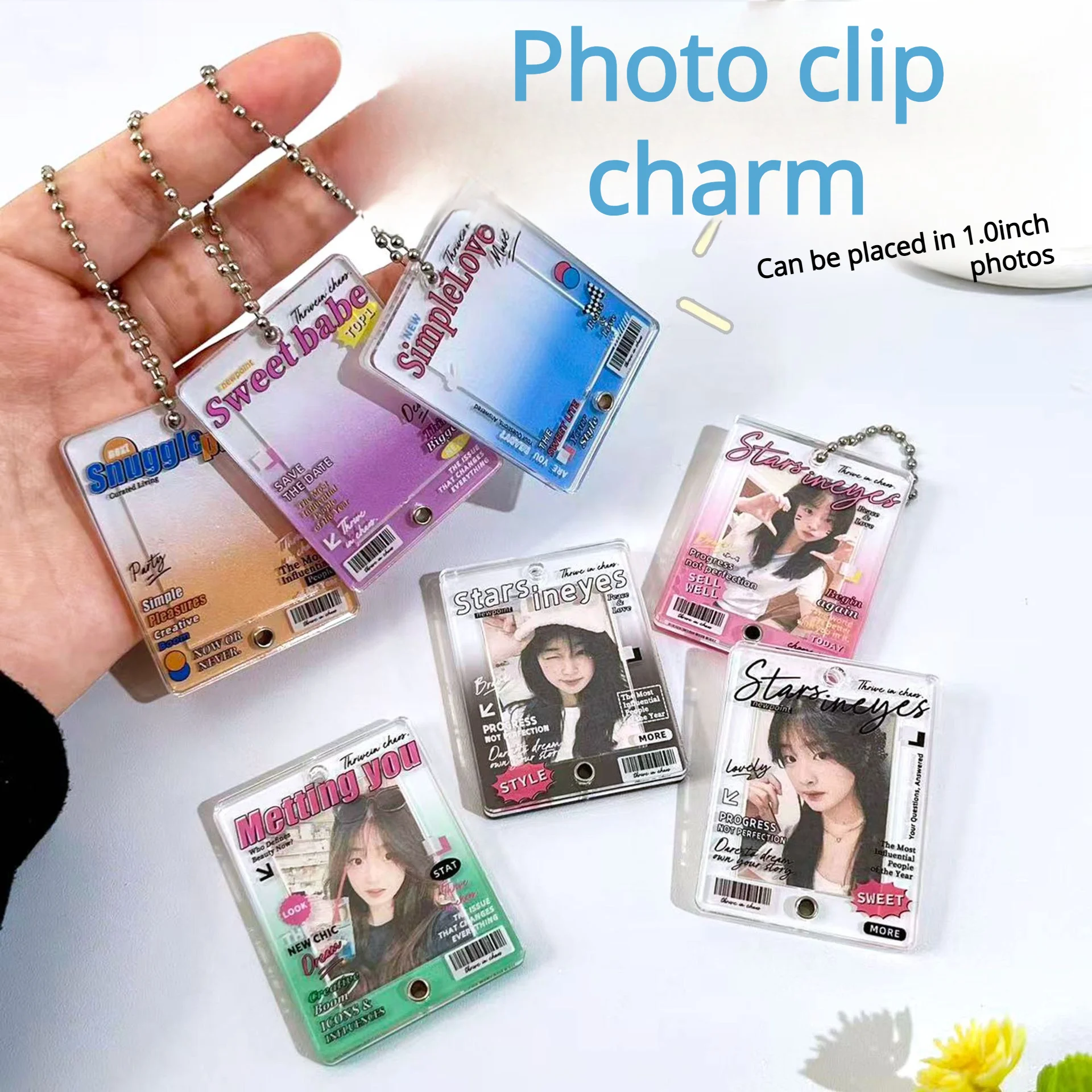 

Creative 1 Inch Photo Frame Keychain Trendy English Acrylic Small Card Bag Men's And Women's Idol Photo Storage Photo Frame