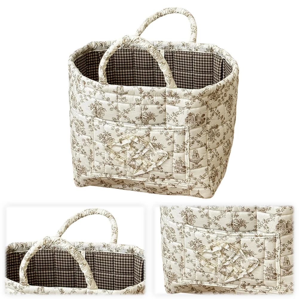 

Fabric Pastoral Cloth Storage Basket with Handle Debris Organizing Bag Washable Clothes Hamper for Office Home Bedroom Clothes