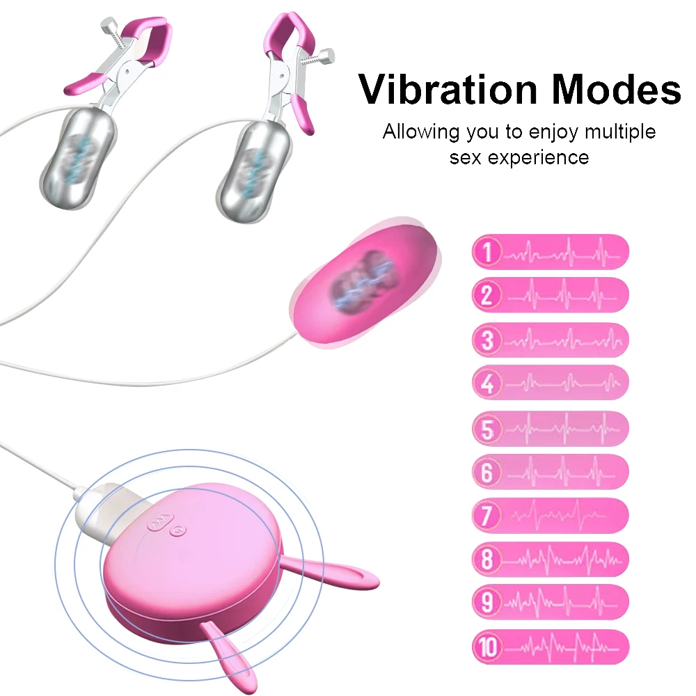 Vibrating Nipple Clamp Vibrator for Women 10 Speed Vibrators Egg Breast Massage Fetish to Breast Labia Clip Stimulation Massager