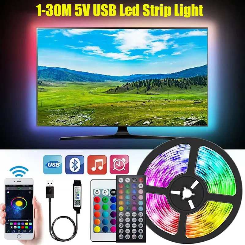 5V USB LED Strip Lights APP Control Color Changing 5050 RGB Led Light Flexible Lamp Tape for Room Decoration TV Backlight Diode