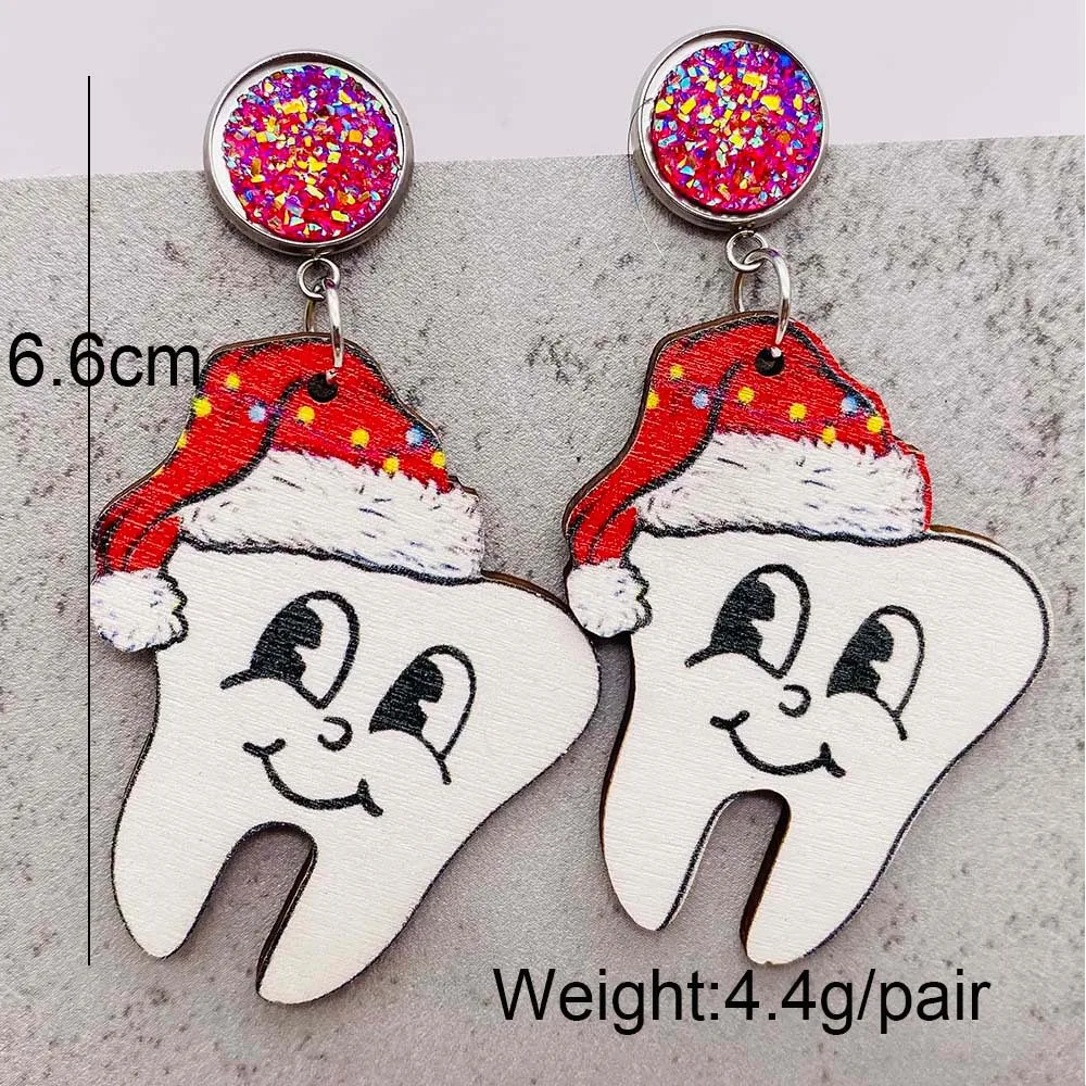 Winter Christmas Earrings Santa Claus Red Car Christmas Hat Baseball Wood Earrings for Women Trendy Gift Jewelry Wholesale