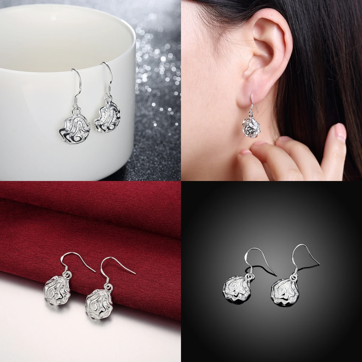 

925 Sterling Silver Pretty Rose flower Earrings for Women Luxury Fashion Party Wedding Accessories Jewelry Christmas Gifts