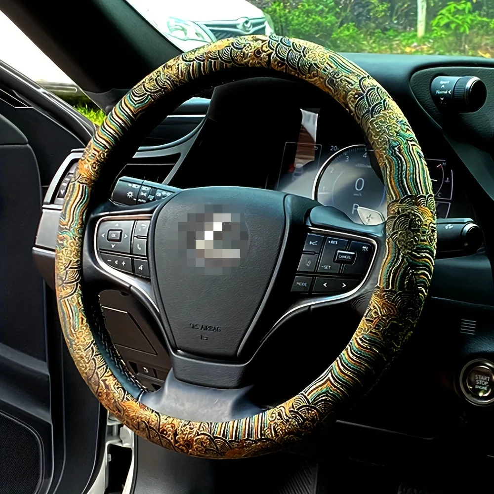 

Car steering wheel cover, brocade embroidery, retro style, suitable for all seasons, high-end, elegant, non-slip.