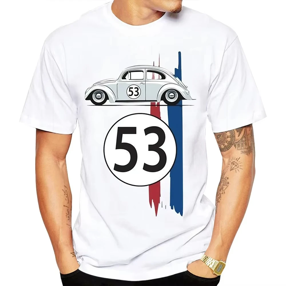 

2025 Summer New Beetle 53 T-shirt Men's Car Short Sleeve Simple Herbie T-shirt Rally Racing Men's Black 3D Print Motorcycle Top