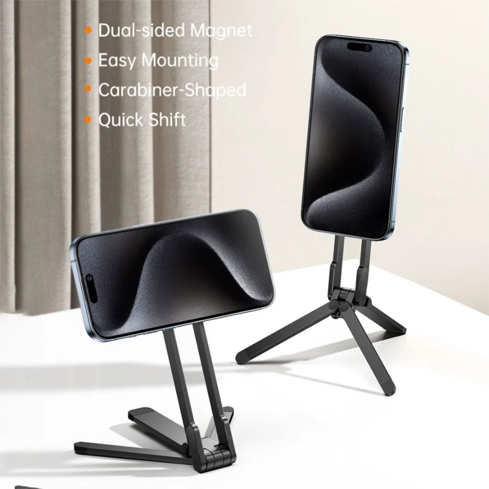 

Carabiner-Mounted Phone Tripod Strong Adsorption Angle Adjustable Magnetic Phone Holder Foldable Dual-sided Bracket Outdoor