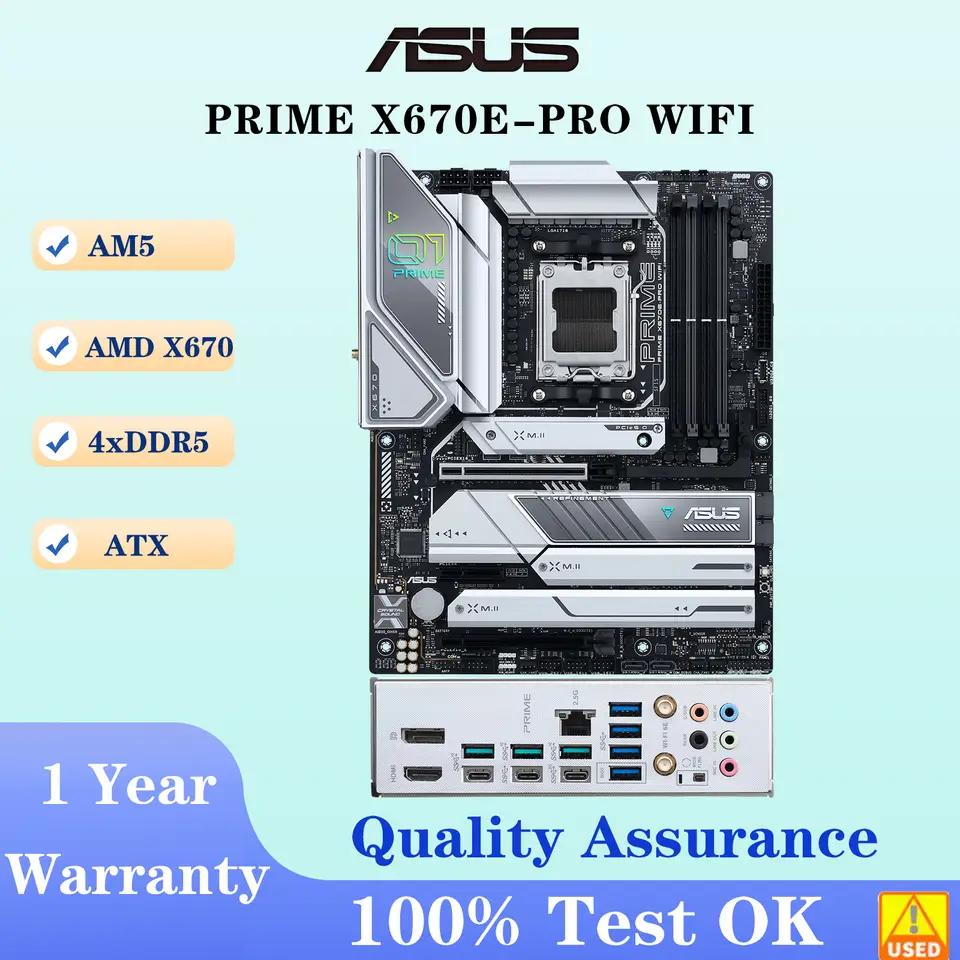 لوحة أم ASUS PRIME X670E-PRO WIFI، مقبس AM5، معالج DDR5، ذاكرة 8000+ (OC)، شريحة X670، لوحة رئيسية ATX