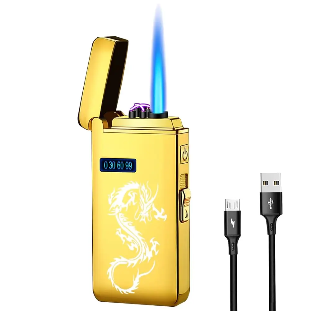 

Ailexpress Recommendation - Gold Dragon Arc Lighter - Jet Flame Torch, USB Rechargeable with Battery Indicator, Windproof, Refil