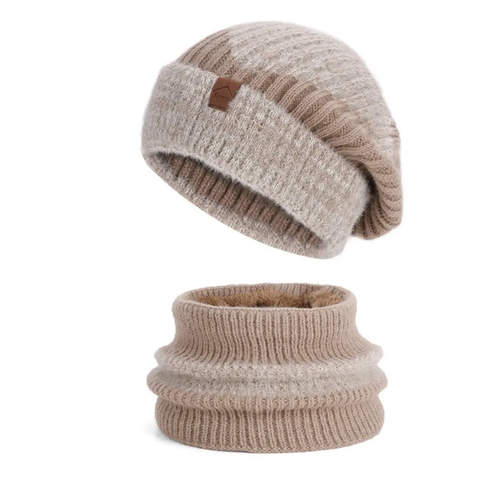 

soft Winter Beanie Hat Scarf Set Stylish Design Thicken Thermal Knit Cap Thermal Protection Fleece Lined Warm Wool Hat