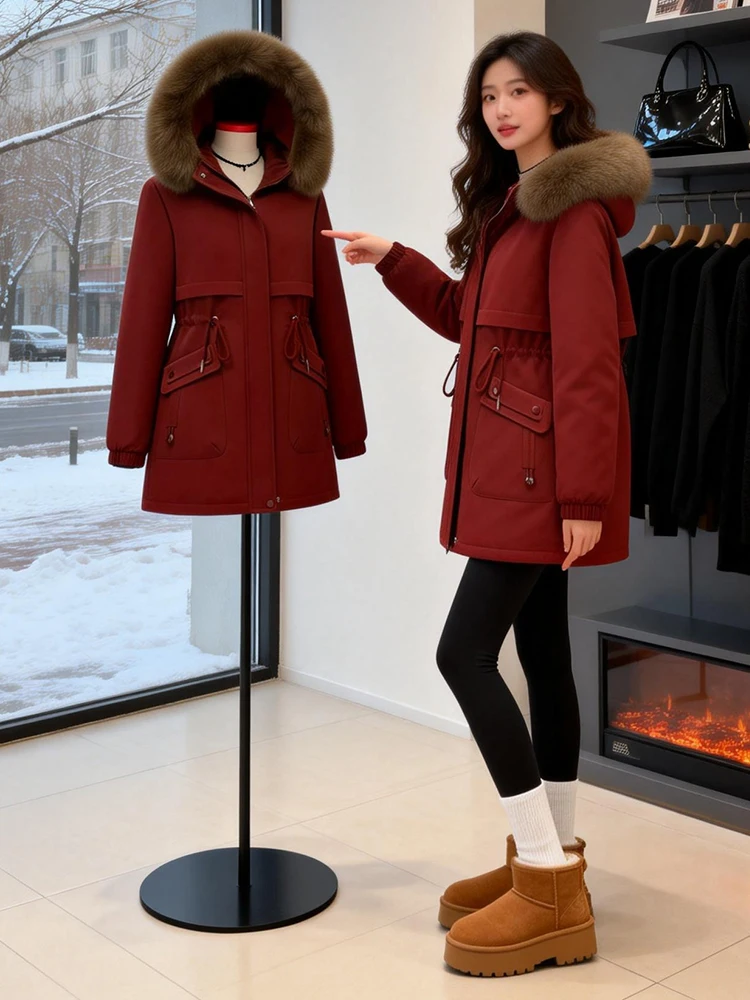 

Thiened Winter Jaet Women's Pure Color Zipper down Cotton Coat Warm Sli Commute Sle Korean Loose Fit Long Sve