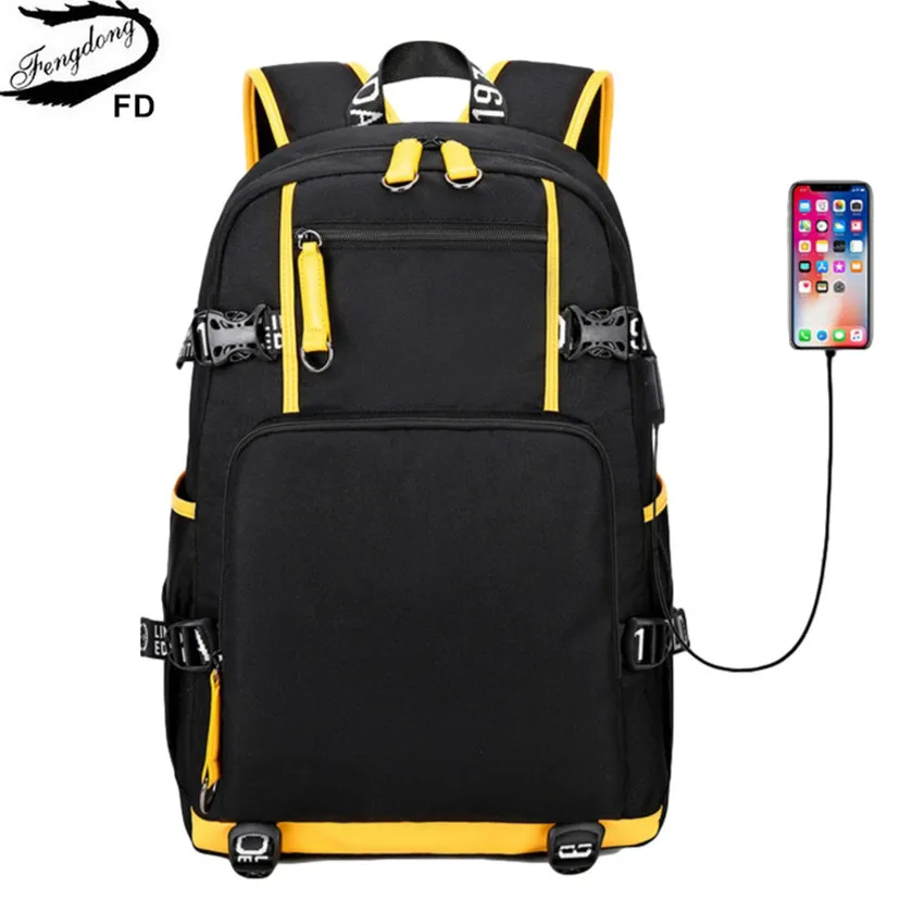 

Мужской школьный рюкзак Fengdong, серый или черный школьный рюкзак для мальчиков-подростков, с usb-разъемом, осень