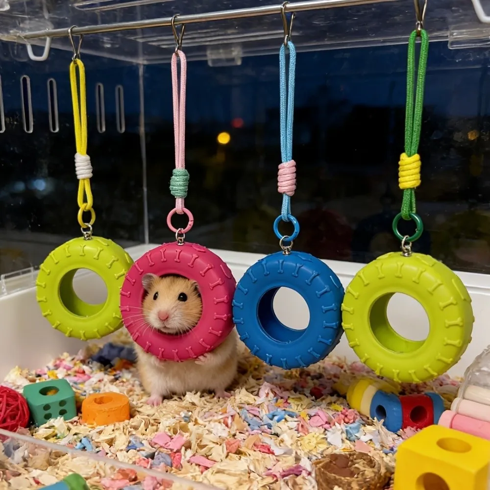Tire-Shaped Hamsters Swing Detachable Chain Hanging Bed Small Pet Hanging Swing Bite Resistant Hamsters Hammock Cage Accessories view 2