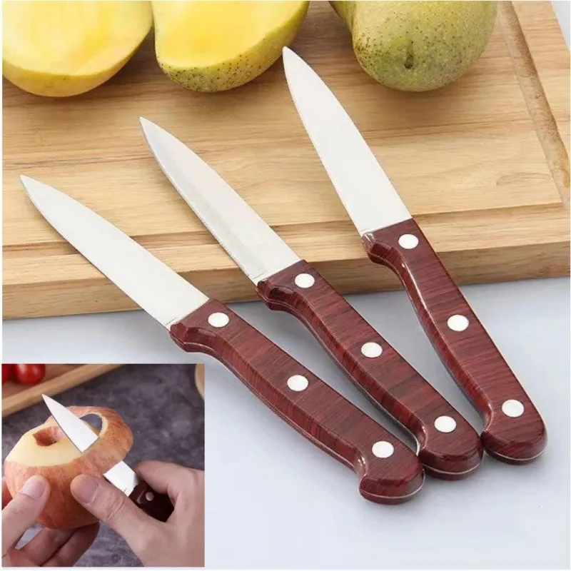 Stainless Steel Peeling Knife Sharp Blade Fruit Vegetable Knife Ergonomic Imitation Wood Plastic Handle Multifunctional Househol