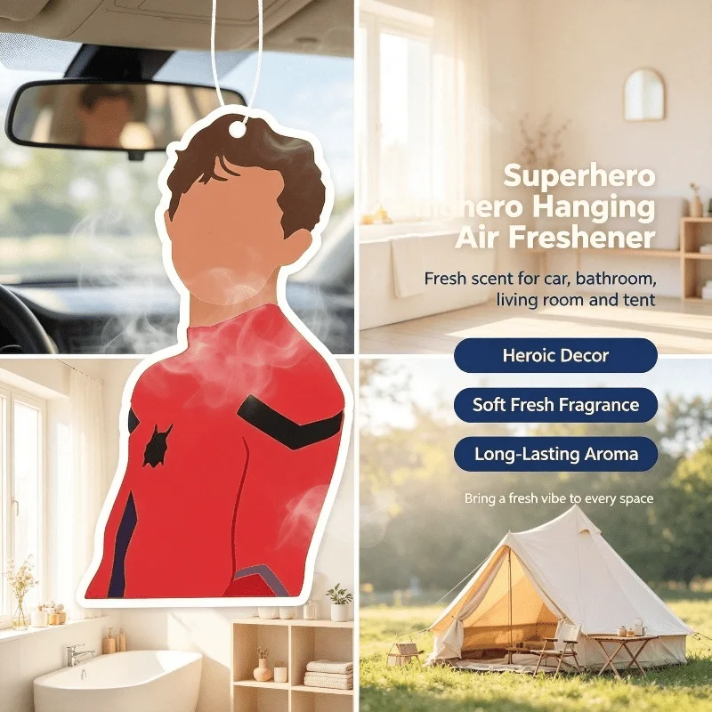 Car Air Freshener Red Suit Superhero Character Hanging Scent Card for Car Interior Decor Rearview Mirror Ornament Gift