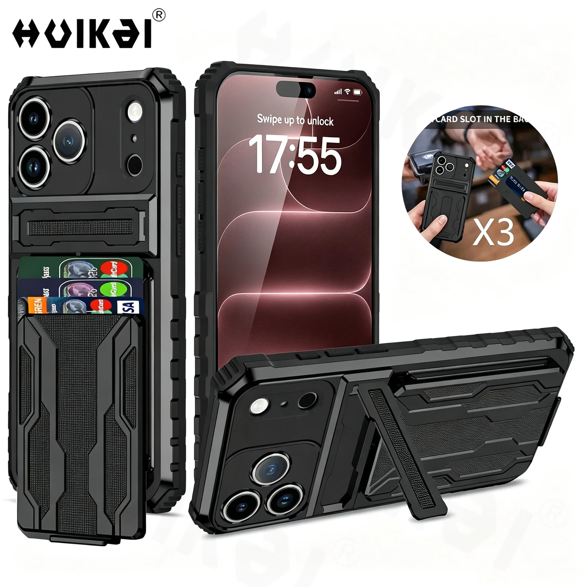 Case for iPhone 18 Pro Max 17 iPhone 16 Pro Max 15 Pro 14 13 Card Wallet Holder Shockproof Phone Cover ID Cash Credit Pocke Case