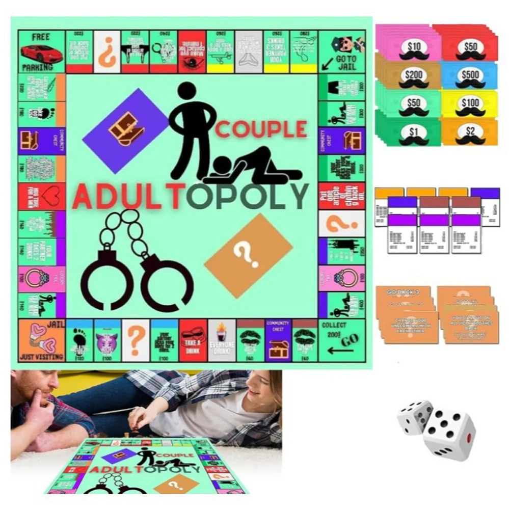 لعبة لوحية للزوجين من Adultopoly، لعبة مضحكة للتاريخ الليلي، لعبة بطاقات العلاقة، هدايا عيد الحب له لها