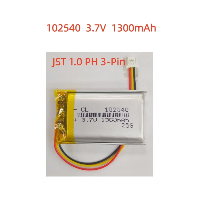 

1.0 3pin 102540 3.7V 1300mAh Rechargeable Lithium Polymer Battery for GPS Locator Mp3 Beauty Medical Equipment LED Light