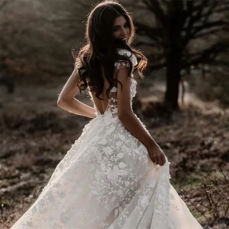 2024 Spring Cross-Border Women's Lace Dr Deep V Wedding Dr Large Skirt mid Waist Small Train Ele Fem Faion