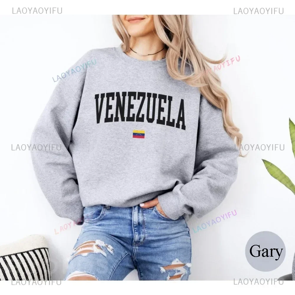 Venezuela Crewneck Pullover Sweatshirt Venezuela Souvenir Gift Venezuela Flag Print Long-sleeved Unisex Sweatshirt