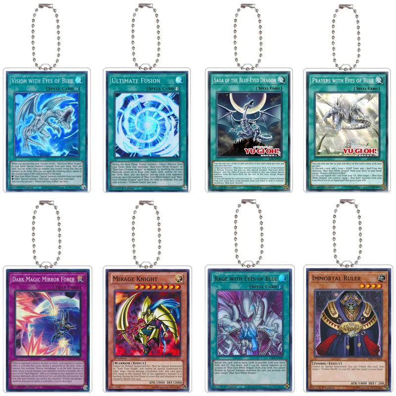 YuGiOh Action Toy Figures Exodia Black Magician Blue-Eyes White Dragon Diy Acrylic Keychain Pendant Anime Classics Game Gift