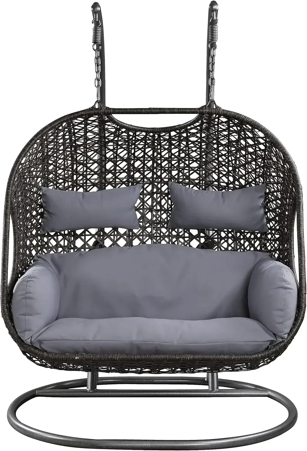 

L # Chair Double Swing 2 Person Hanging, X-Large Wicker Rattan Egg Chair With Stand And Cushion UV Resistant Cushion W/ Steel St