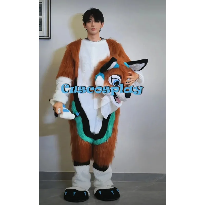 Halloween Long Fur Husky Dog Fox Fursuit Furry Mascot Costume Suit Cosplay Fancy Dress Adult Outdoor Outfit Fur suit