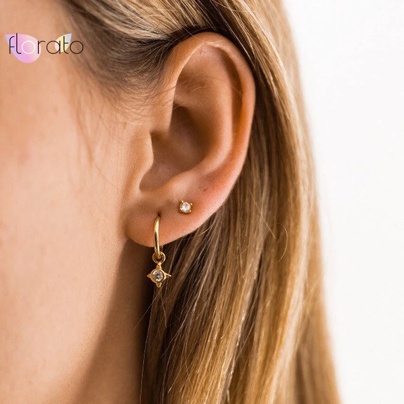 Charms Five-pointed Star Pendant Earrings 925 Sterling Silver Needle Hoop Earrings for Women Personality Fashion Party Jewelry